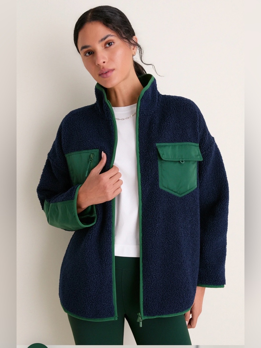 Tuckernuck Navy and Green Fleece Lawrence Full Length Zip Up NWT (Retails: $198)